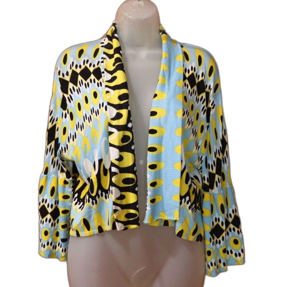 Venini Y2K Cropped Bold Colorful Geometric Print Open-Front Cardigan XL